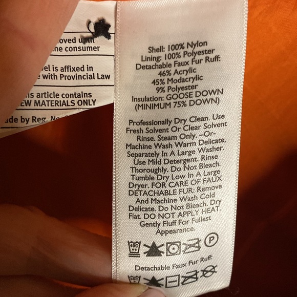 Eddie Bauer Green goose down coat with orange accent & fur trim. Women’s SM - Picture 6 of 9